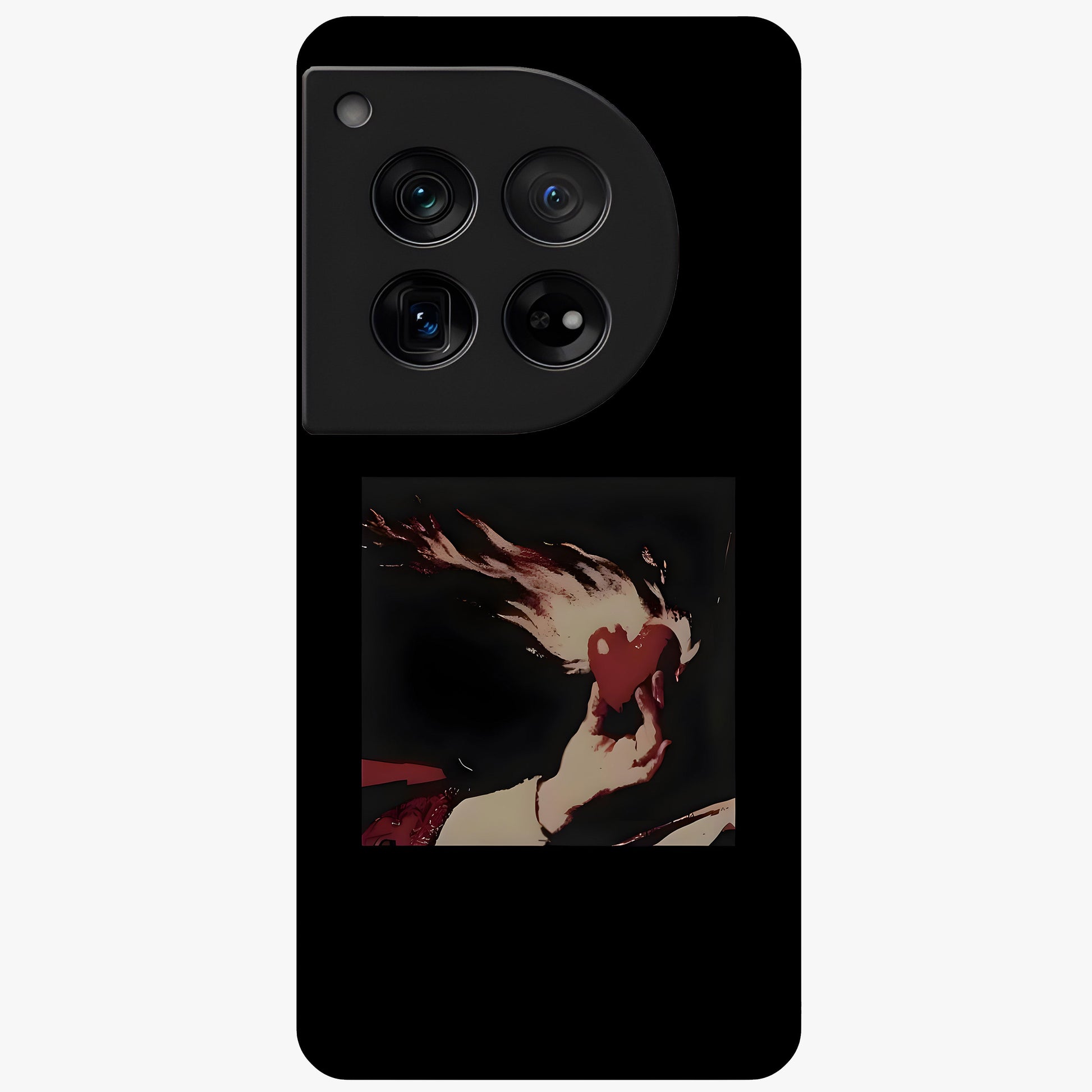 Blazing Heart Faith Glass Case for 1+12 showing full back design in clean flat view with fiery heart artwork and glossy glass finish.