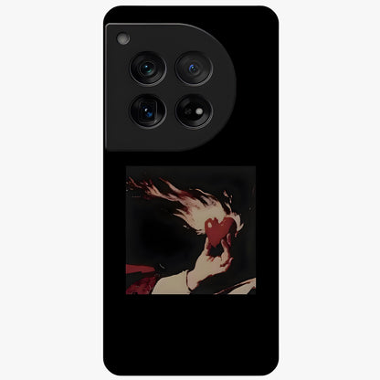 Blazing Heart Faith Glass Case for 1+12 showing full back design in clean flat view with fiery heart artwork and glossy glass finish.