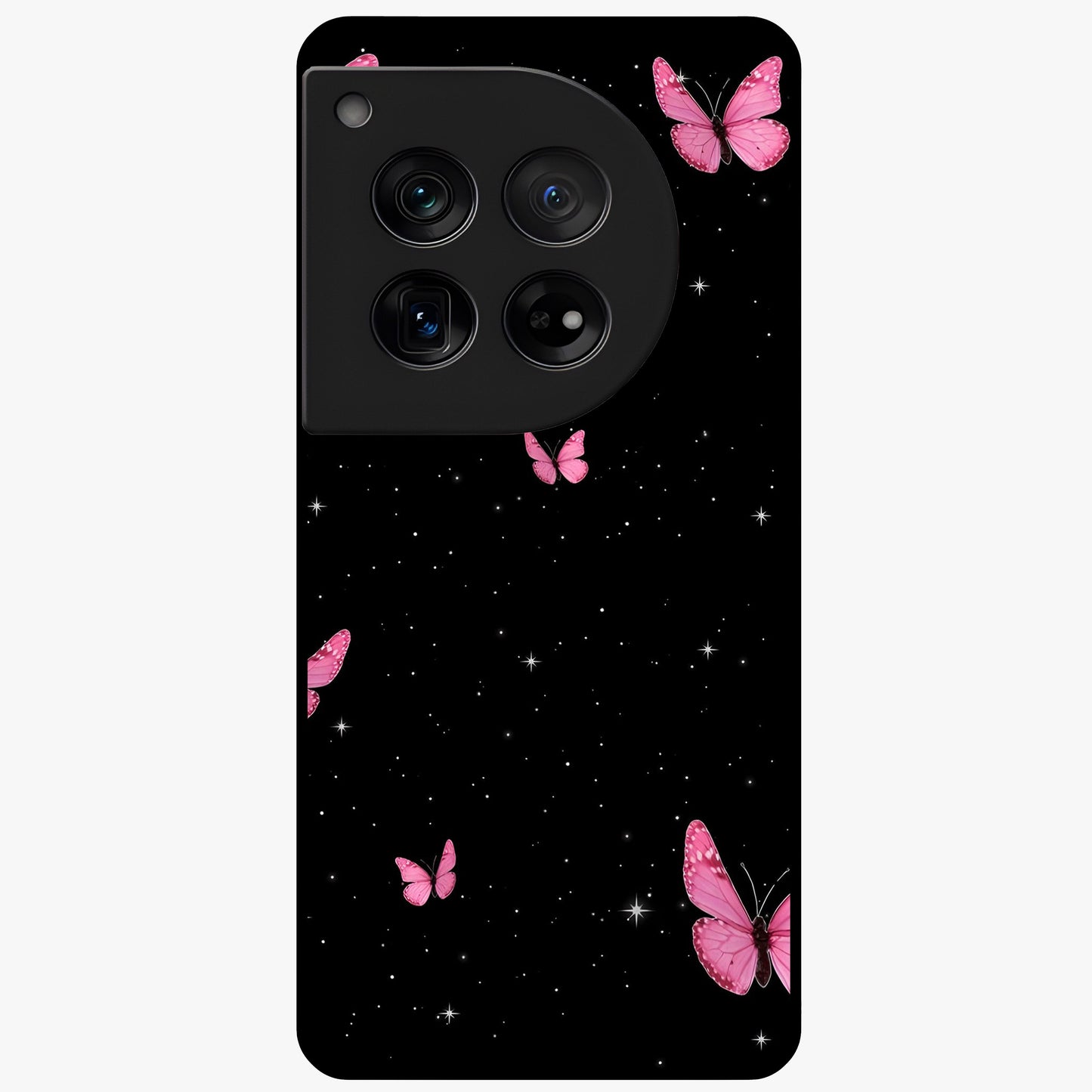 Blinking Butterfly Glass Case for 1+12 showing full back design in clean flat view with delicate butterfly artwork and glossy glass finish.