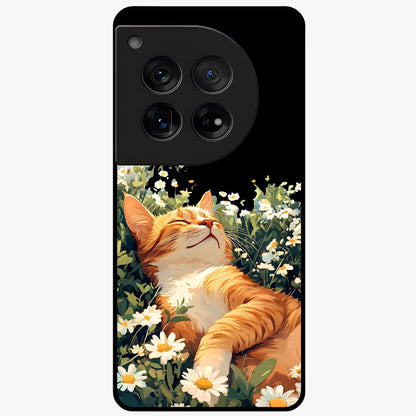 Blissful Bloom Cat Glass Case for 1+12 charming front view featuring floral cat artwork with soft aesthetic tones