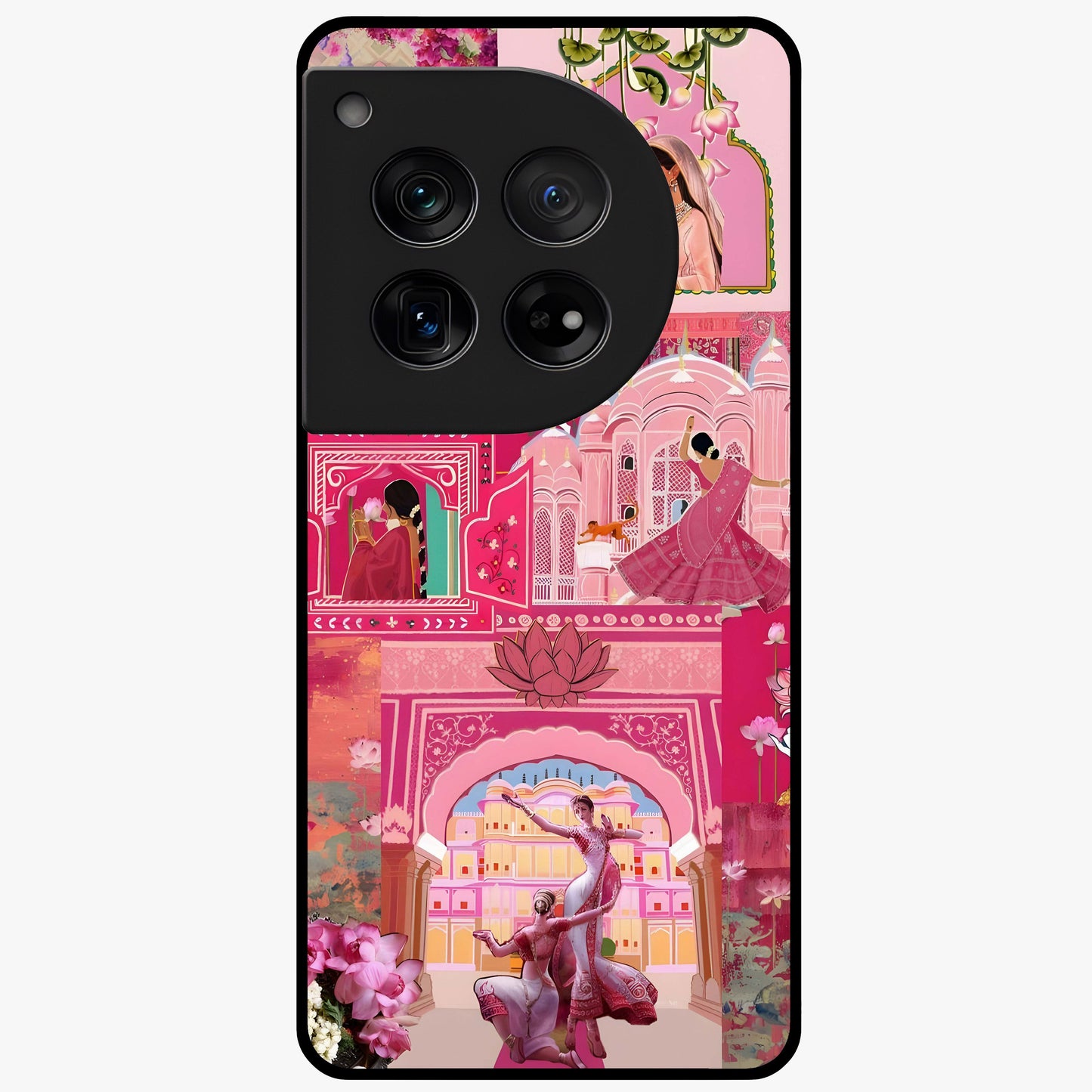 Blossoms of Rajasthan Glass Case for 1+12 vibrant front view featuring traditional Rajasthani floral artwork