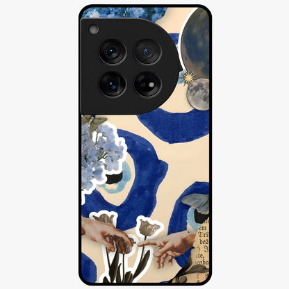 Blue Evil Divine Glass Case for 1+12 bold front view featuring vibrant evil eye artwork with divine aesthetic tones
