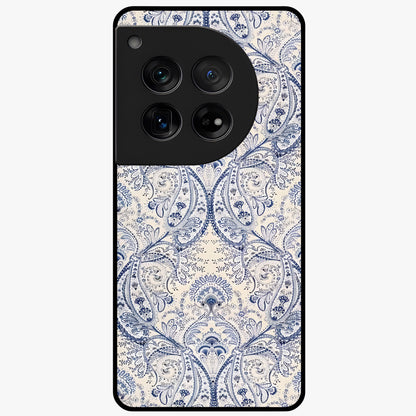 Blue Paisley Bloom Glass Case for 1+12 intricate front view featuring paisley floral artwork in rich blue tones