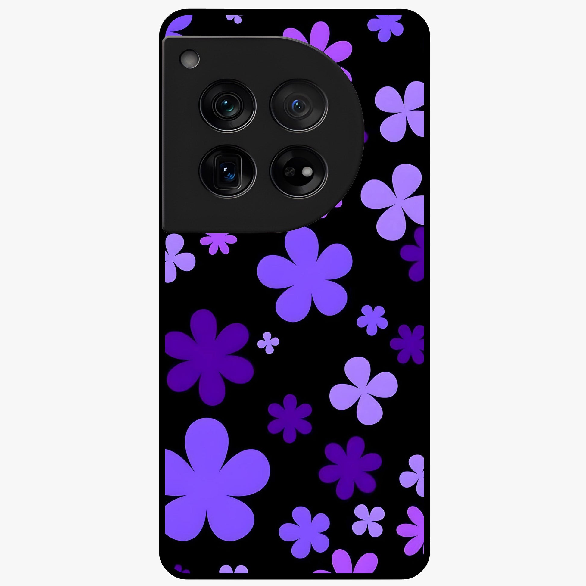 Blue Retro Pop Flowers Glass Case for 1+12 vibrant front view featuring retro floral artwork in bold blue tones