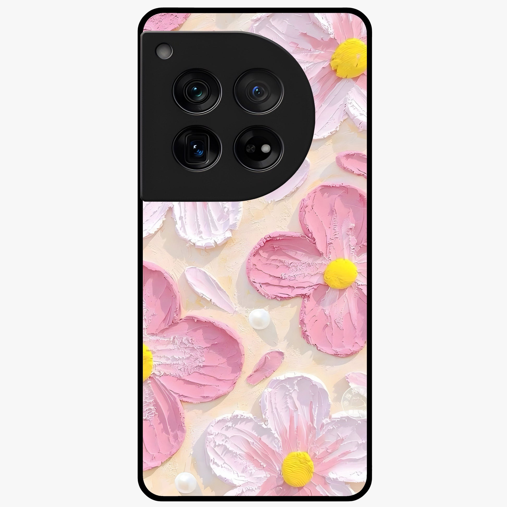 Blush Bloom Texture Glass Case for 1+12 artistic front view featuring textured floral blush artwork