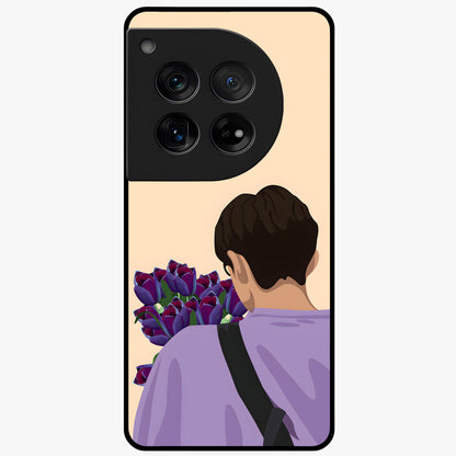 Boy Holding Flowers Glass Case for 1+12 aesthetic front view featuring soft illustrated character holding floral bouquet