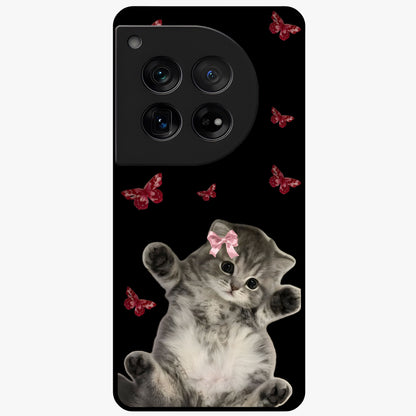 Butterfly Cat Bliss Glass Case for 1+12 charming front view featuring cat and butterfly aesthetic artwork