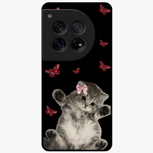 Butterfly Cat Bliss Glass Case for 1+12 charming front view featuring cat and butterfly aesthetic artwork