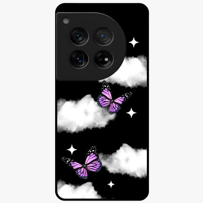 Butterfly Night Drift Glass Case for 1+12 dreamy front view featuring butterfly artwork with dark night inspired tones