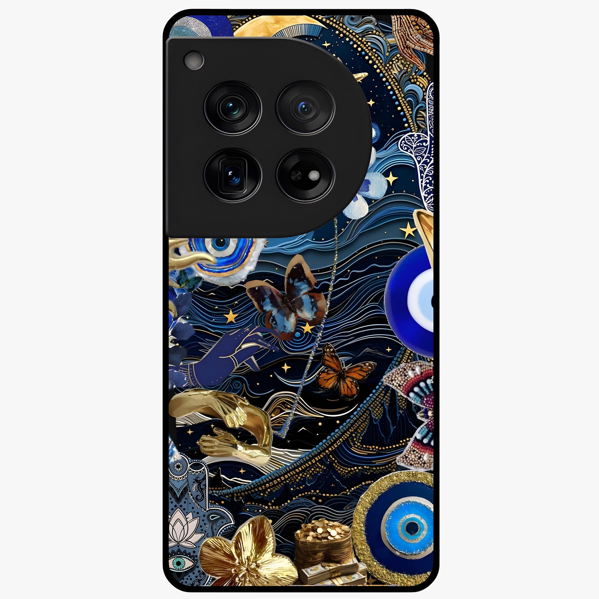 Celestial Blessing Shield Glass Case for 1+12 spiritual front view featuring protective celestial symbol artwork