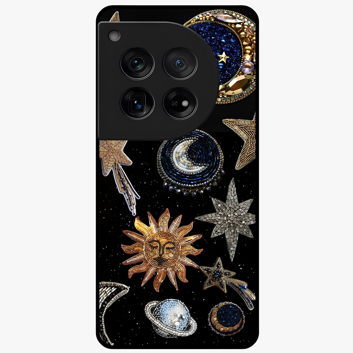 Celestial Gem Constellations Glass Case for 1+12 elegant front view featuring gemstone inspired constellation artwork