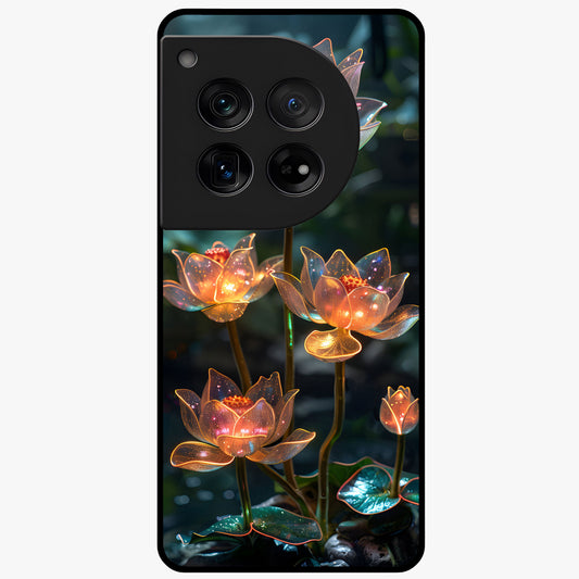 Celestial Lotus Light Glass Case for 1+12 peaceful front view featuring glowing lotus artwork with cosmic backdrop