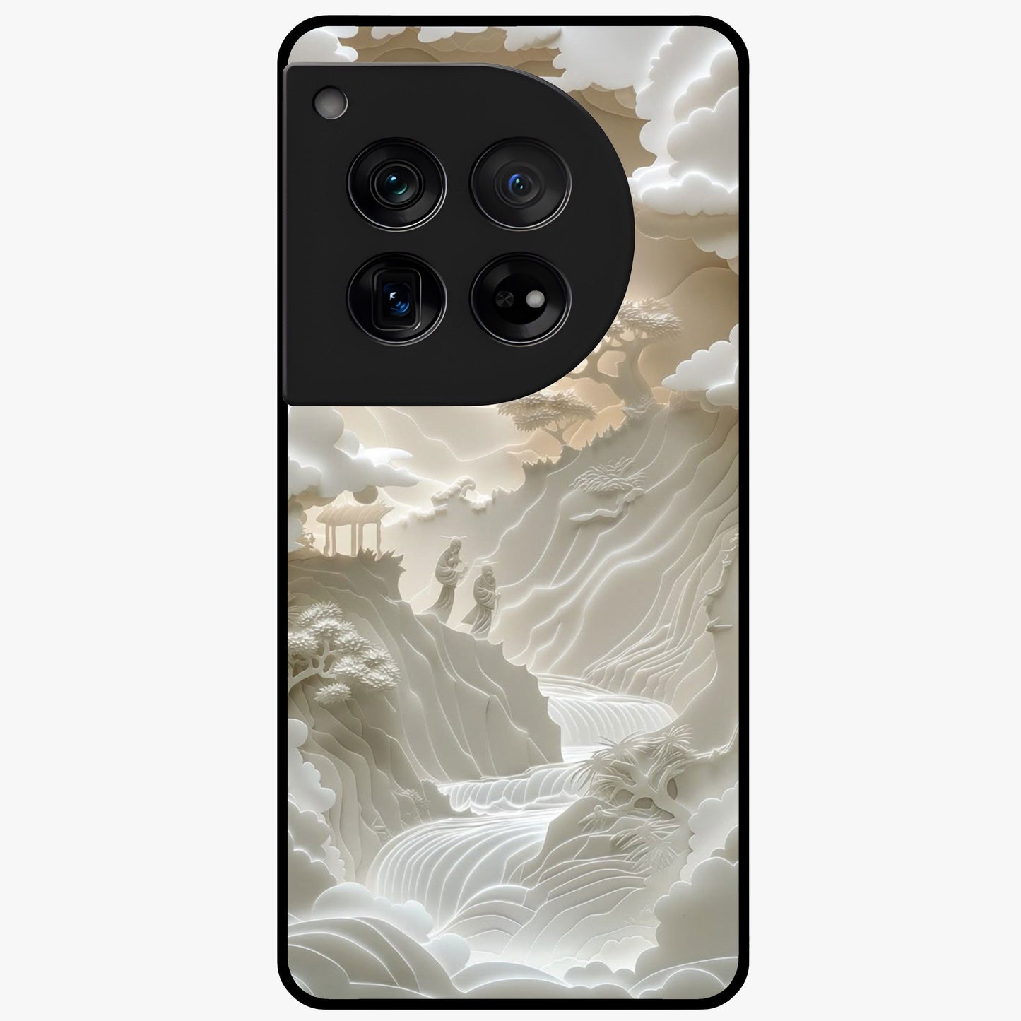 Celestial Origami Glass Case for 1+12 artistic front view featuring folded origami inspired cosmic artwork