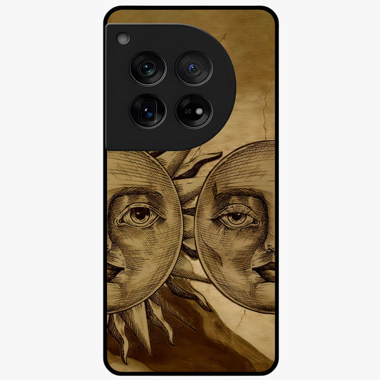 Celestial Relic Glow Glass Case for 1+12 mystical front view featuring ancient relic inspired cosmic artwork
