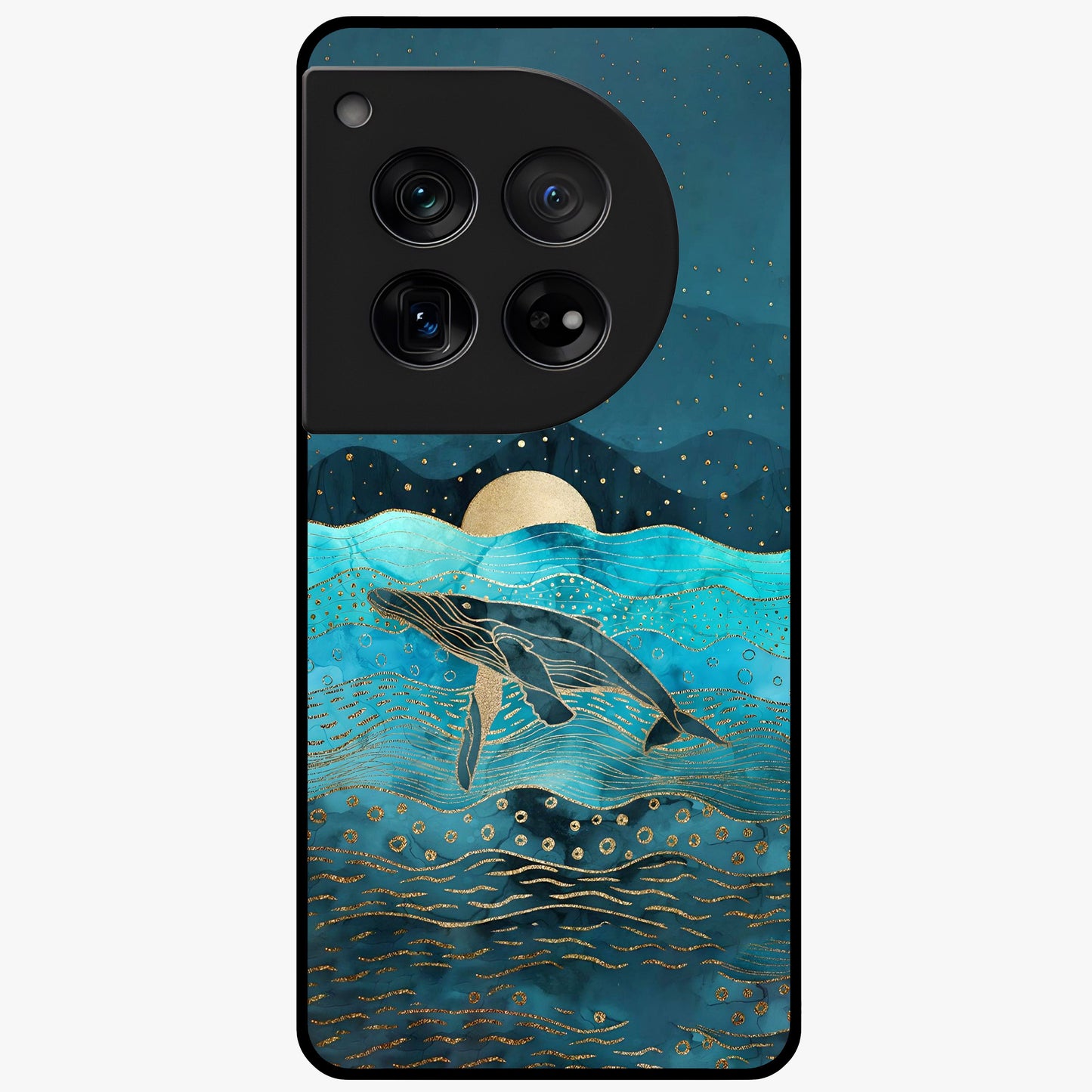 Celestial Whale Voyage Glass Case for 1+12 dreamy front view featuring whale artwork against cosmic sky backdrop