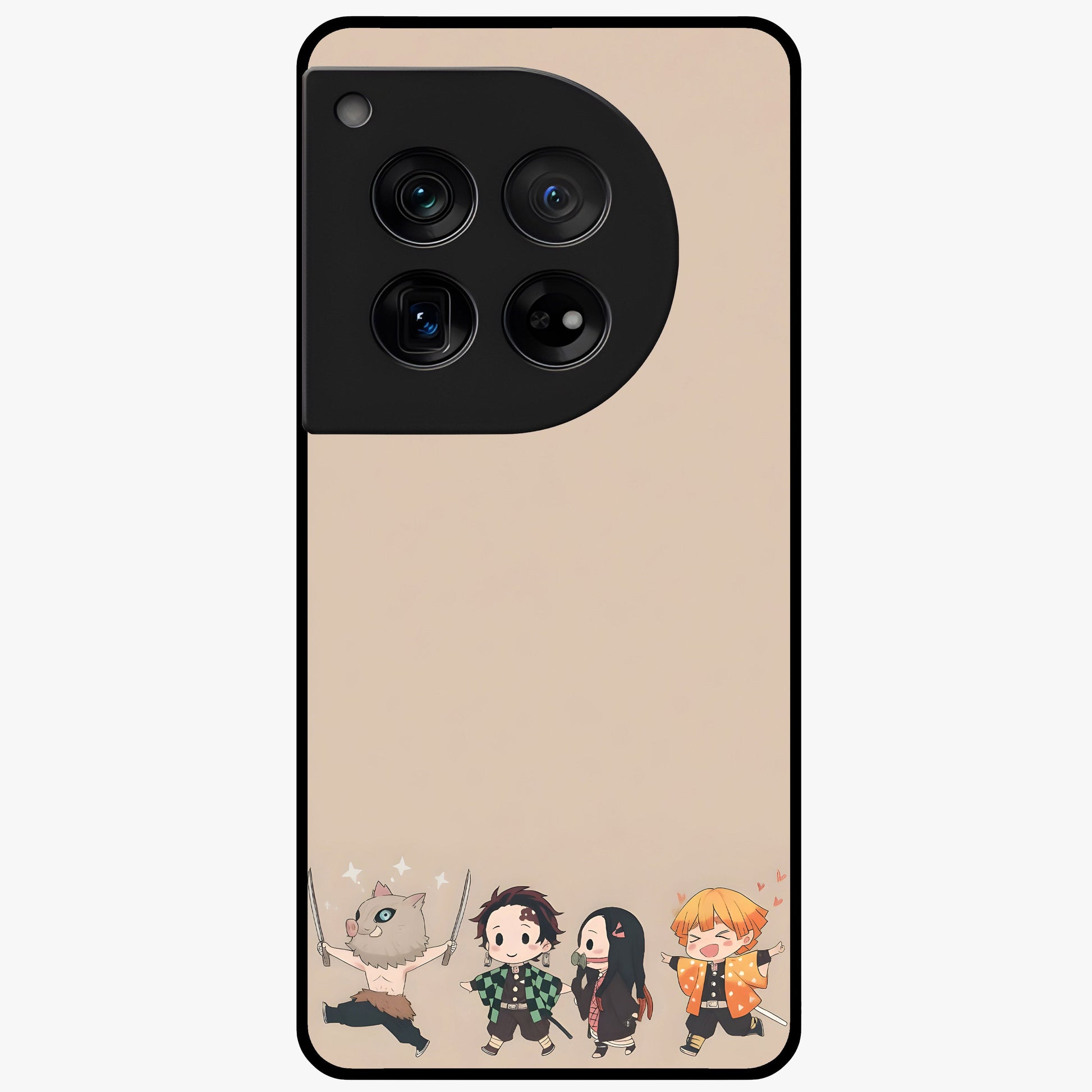 Chibi Demon Squad Glass Case for 1+12 playful front view featuring chibi style character artwork
