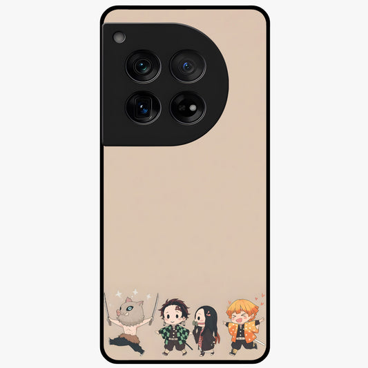 Chibi Demon Squad Glass Case for 1+12 playful front view featuring chibi style character artwork