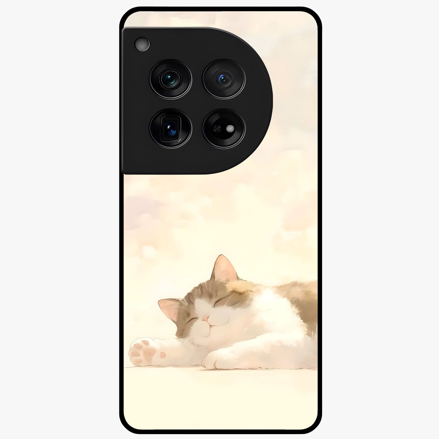 Cloud Nap Cat Glass Case for 1+12 adorable front view featuring cute sleeping cat artwork on soft cloud background