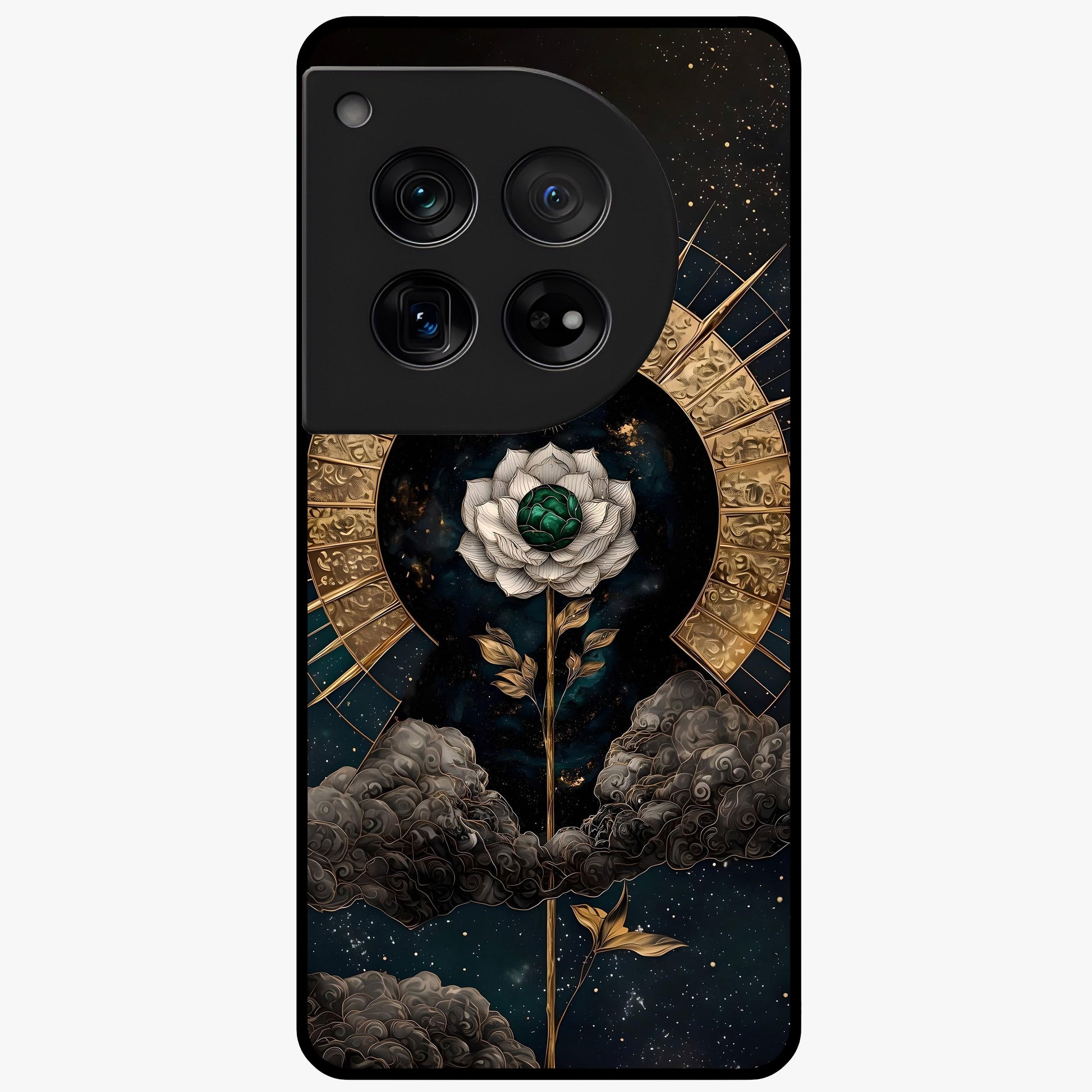 Cosmic Bloom Rose Glass Case for 1+12 elegant front view featuring rose artwork blended with cosmic background