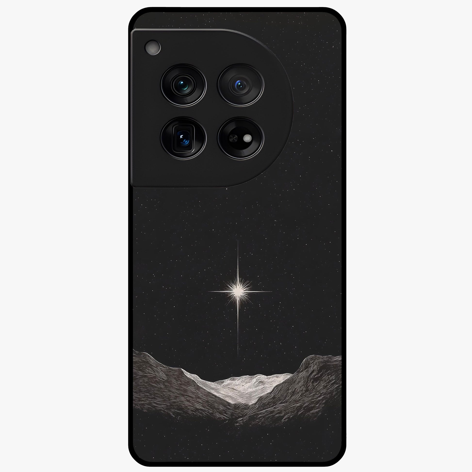 Cosmic Dream Night Glass Case for 1+12 dreamy front view featuring deep night sky artwork with glowing stars