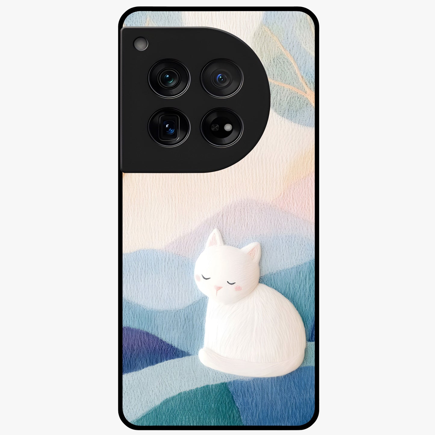 Cotton Dream Cat Glass Case for 1+12 soft front view featuring dreamy cat artwork in pastel tones