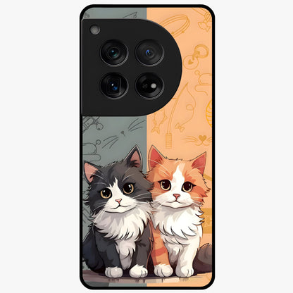 Cozy Cat Duo Glass Case for 1+12 adorable front view featuring two cats in warm aesthetic artwork
