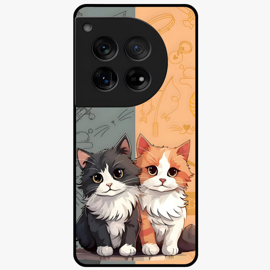 Cozy Cat Duo Glass Case for 1+12 adorable front view featuring two cats in warm aesthetic artwork