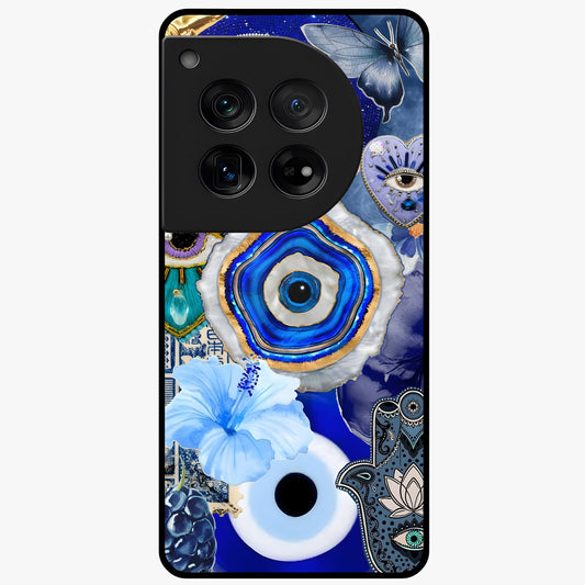 Crimson Evil Eye Charm Glass Case for 1+12 bold front view featuring protective evil eye artwork in deep red tones