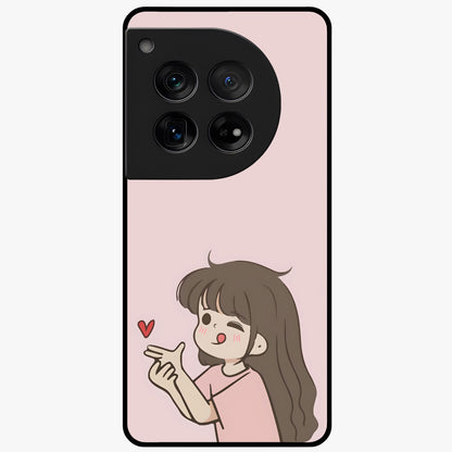 Cute Kiss Heart Glass Case for 1+12 sweet front view featuring romantic kiss and heart inspired artwork