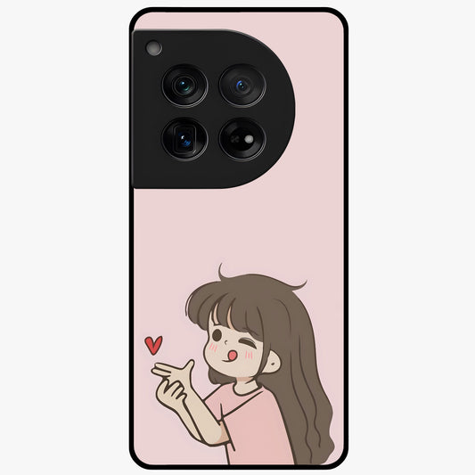 Cute Kiss Heart Glass Case for 1+12 sweet front view featuring romantic kiss and heart inspired artwork