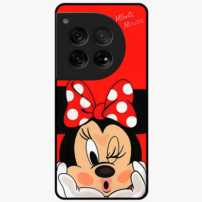 Cute Minnie Love Glass Case for 1+12 adorable front view featuring playful cartoon love themed artwork