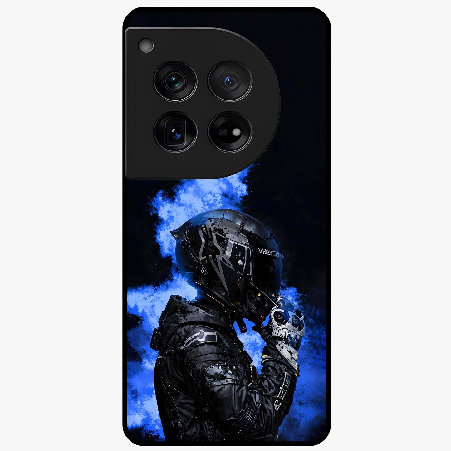 Cyber Sentinel Protocol Glass Case for 1+12 bold front view featuring futuristic cyberpunk inspired artwork