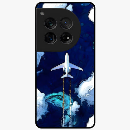 Dark Airplane Glass Case for 1+12 bold front view featuring airplane silhouette artwork on dark background
