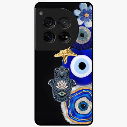 Divine Eye Bloom Glass Case for 1+12 artistic front view featuring floral evil eye inspired artwork