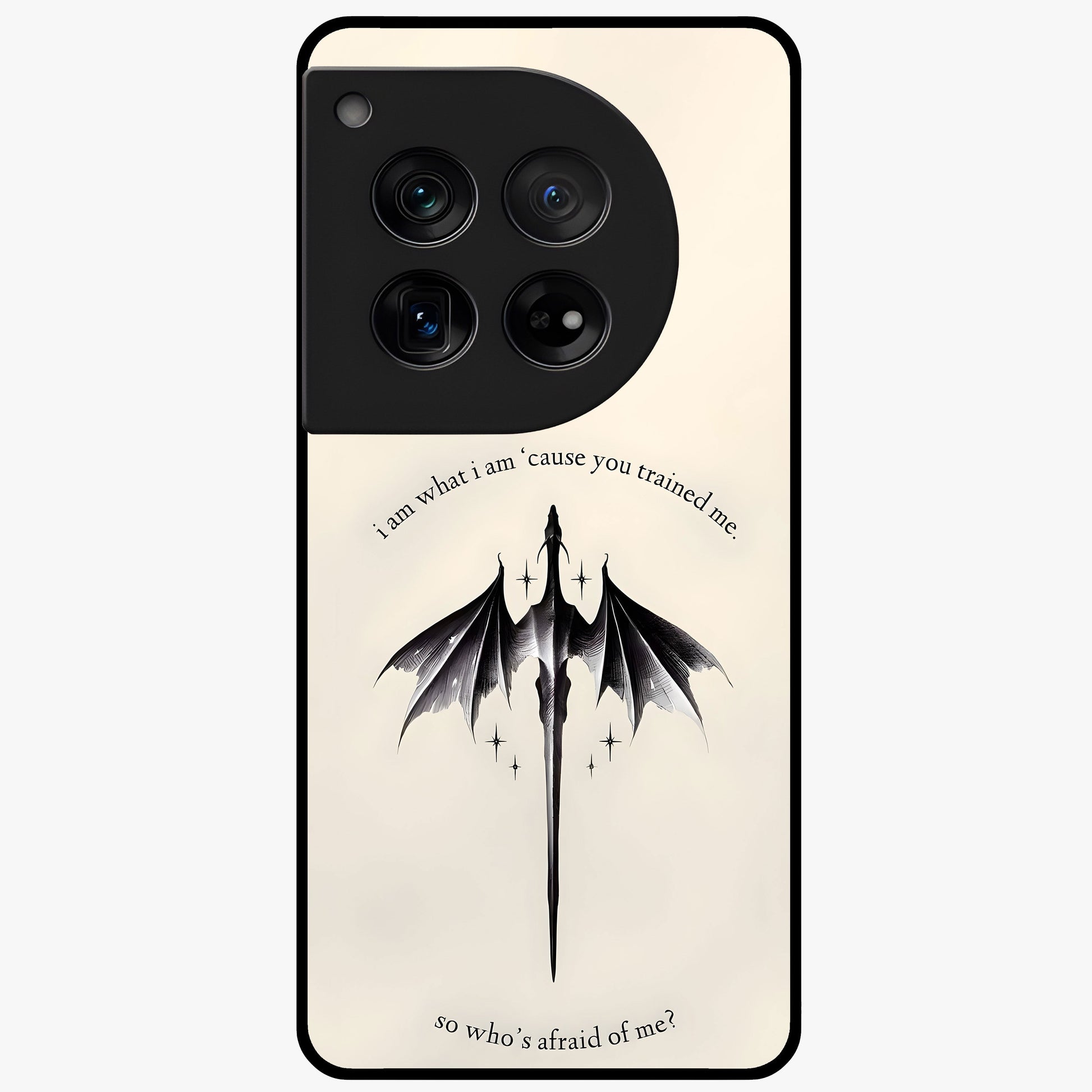 Dragon Quote Art Glass Case for 1+12 bold front view featuring dragon illustration with motivational quote artwork