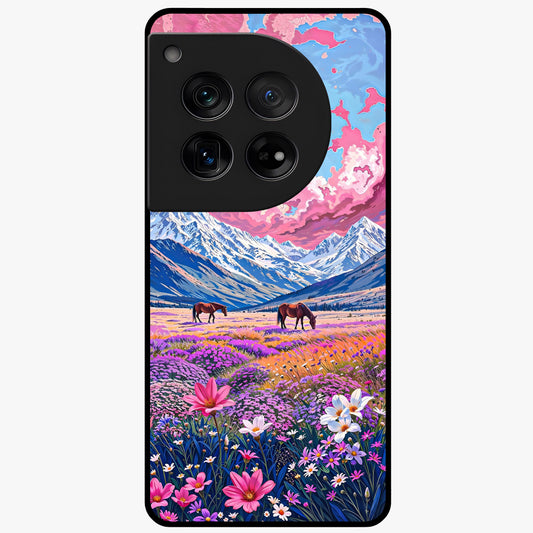 Dreamy Floral Pastures Glass Case for 1+12 soft front view featuring pastel floral meadow artwork