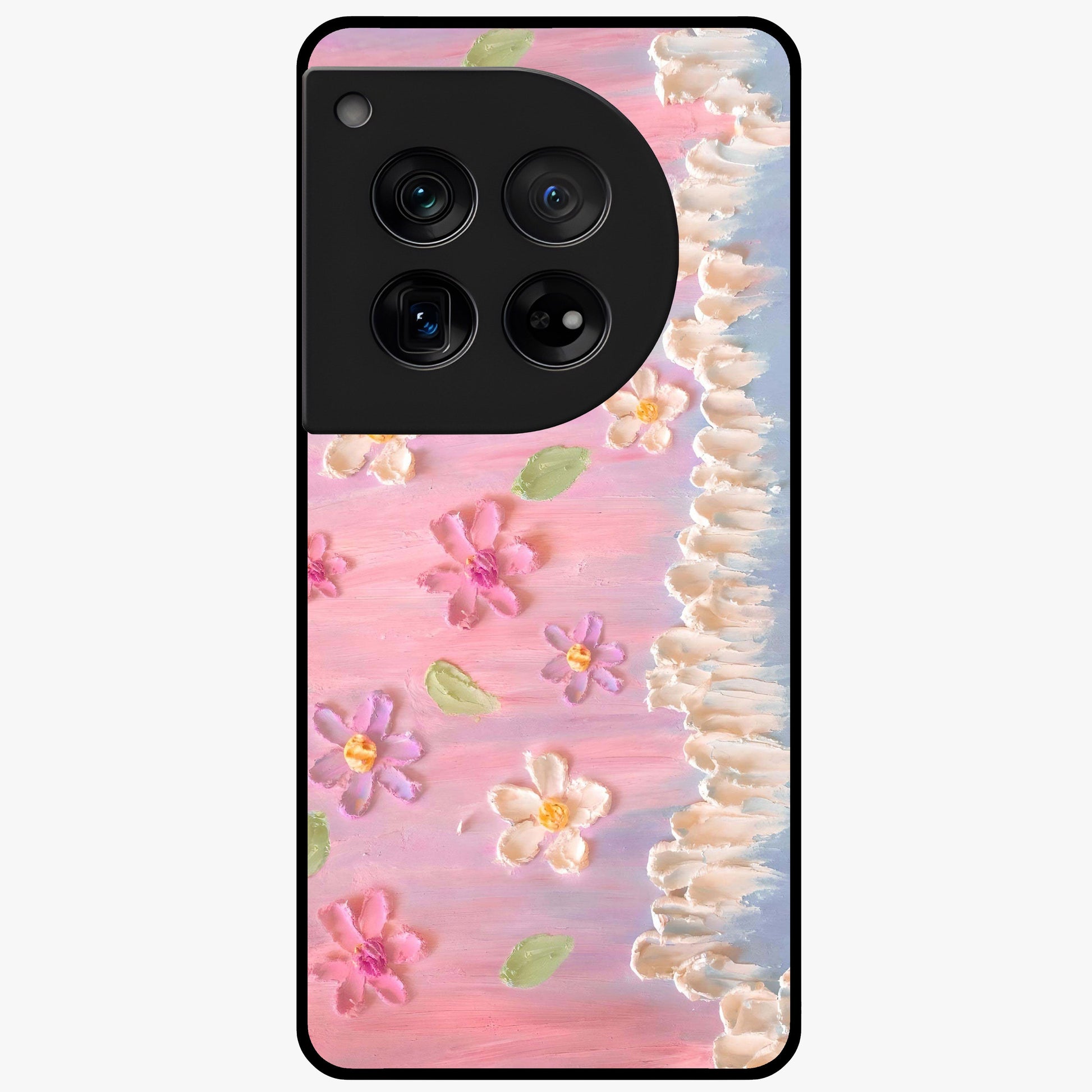 Dreamy Painted Garden Glass Case for 1+12 artistic front view featuring hand painted floral garden artwork