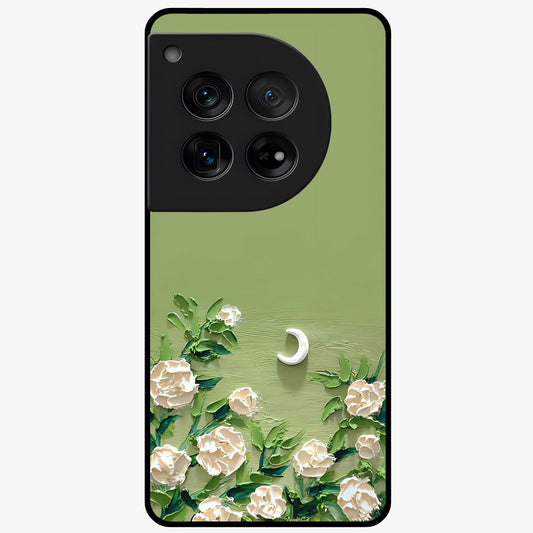 Emerald Bloom Calm Glass Case for 1+12 elegant front view featuring soothing emerald floral artwork