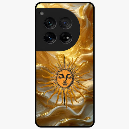 Eternal Golden Glow Glass Case for 1+12 radiant front view featuring warm golden artistic artwork