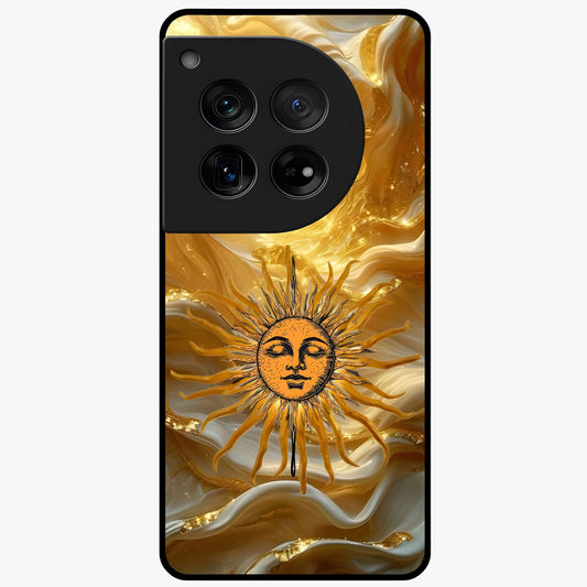 Eternal Golden Glow Glass Case for 1+12 radiant front view featuring warm golden artistic artwork