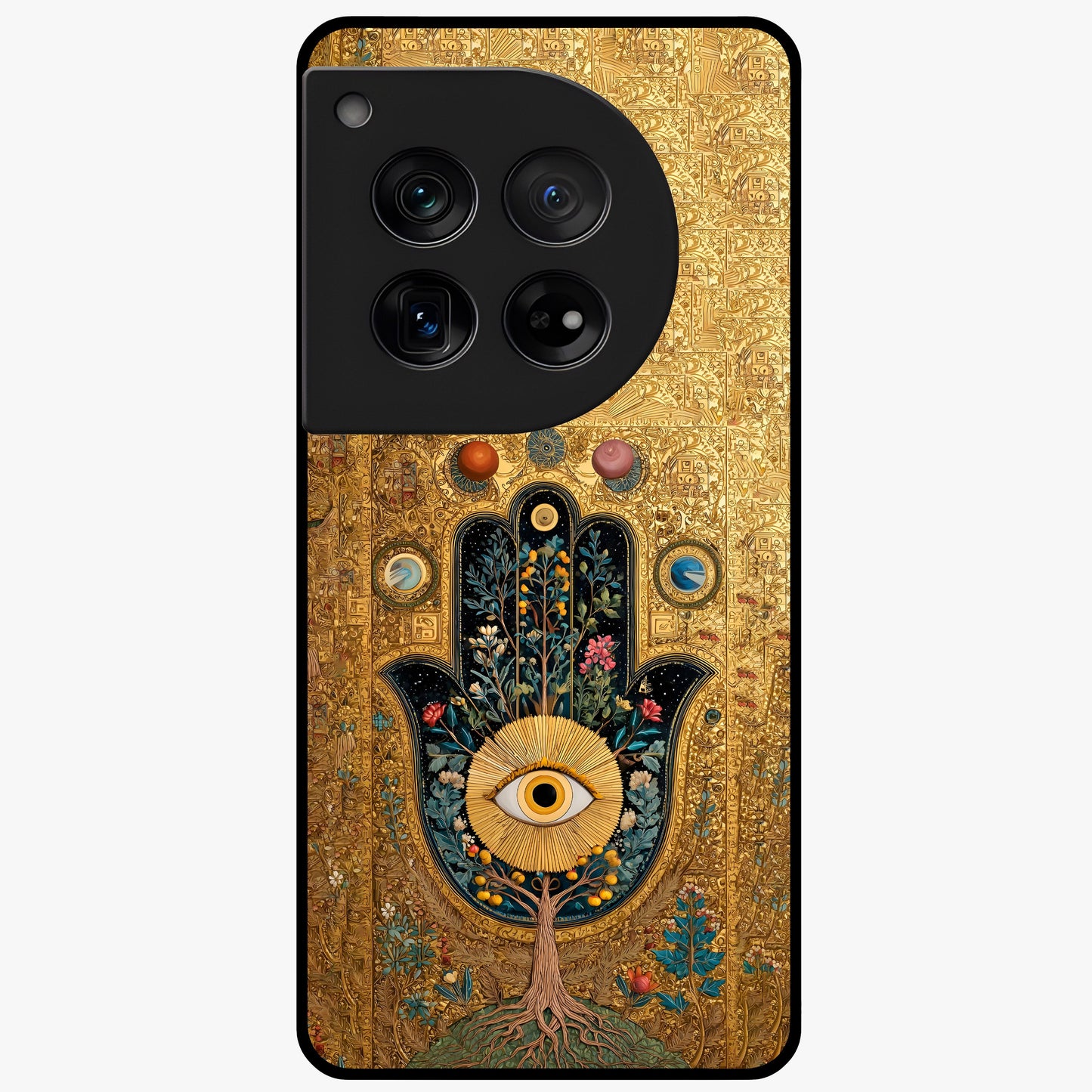 Ethereal Evil Eye Glass Case for 1+12 mystical front view featuring soft glowing evil eye artwork