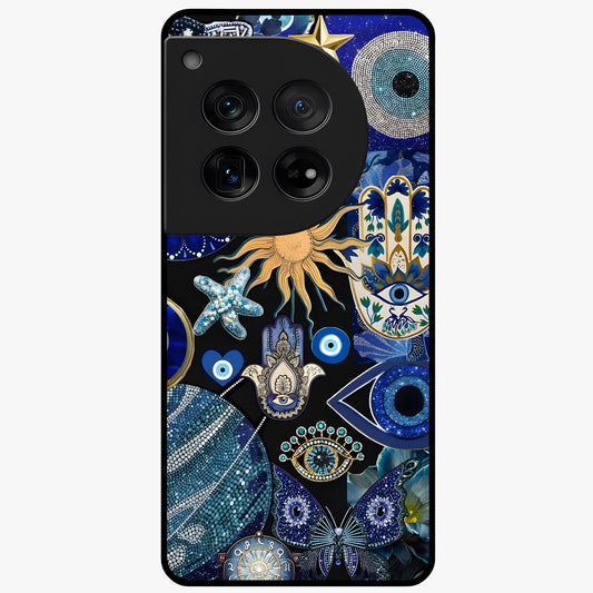 Evil Eye Charm Mix Glass Case for 1+12 vibrant front view featuring multiple evil eye charm artwork