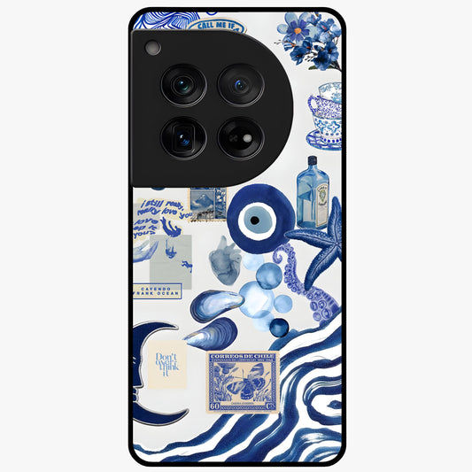Evil Eyes Dark Blue Glass Case for 1+12 striking front view featuring deep blue evil eye artwork