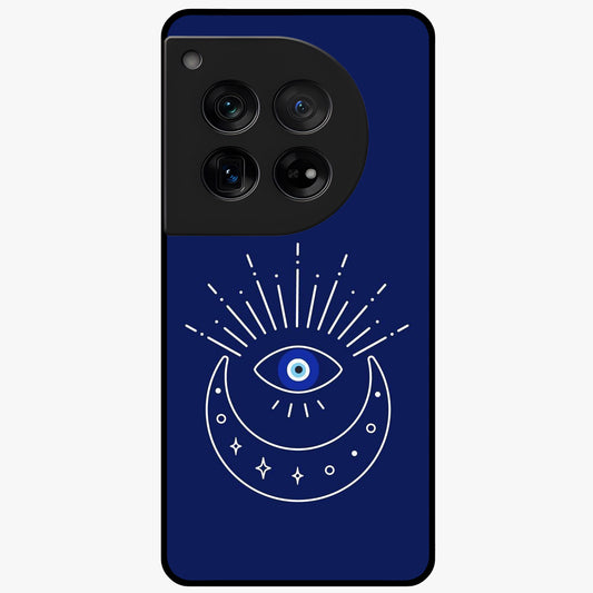 Evil Eye With Blue Themed Collage Glass Case for 1+12 artistic front view featuring blue collage style evil eye artwork