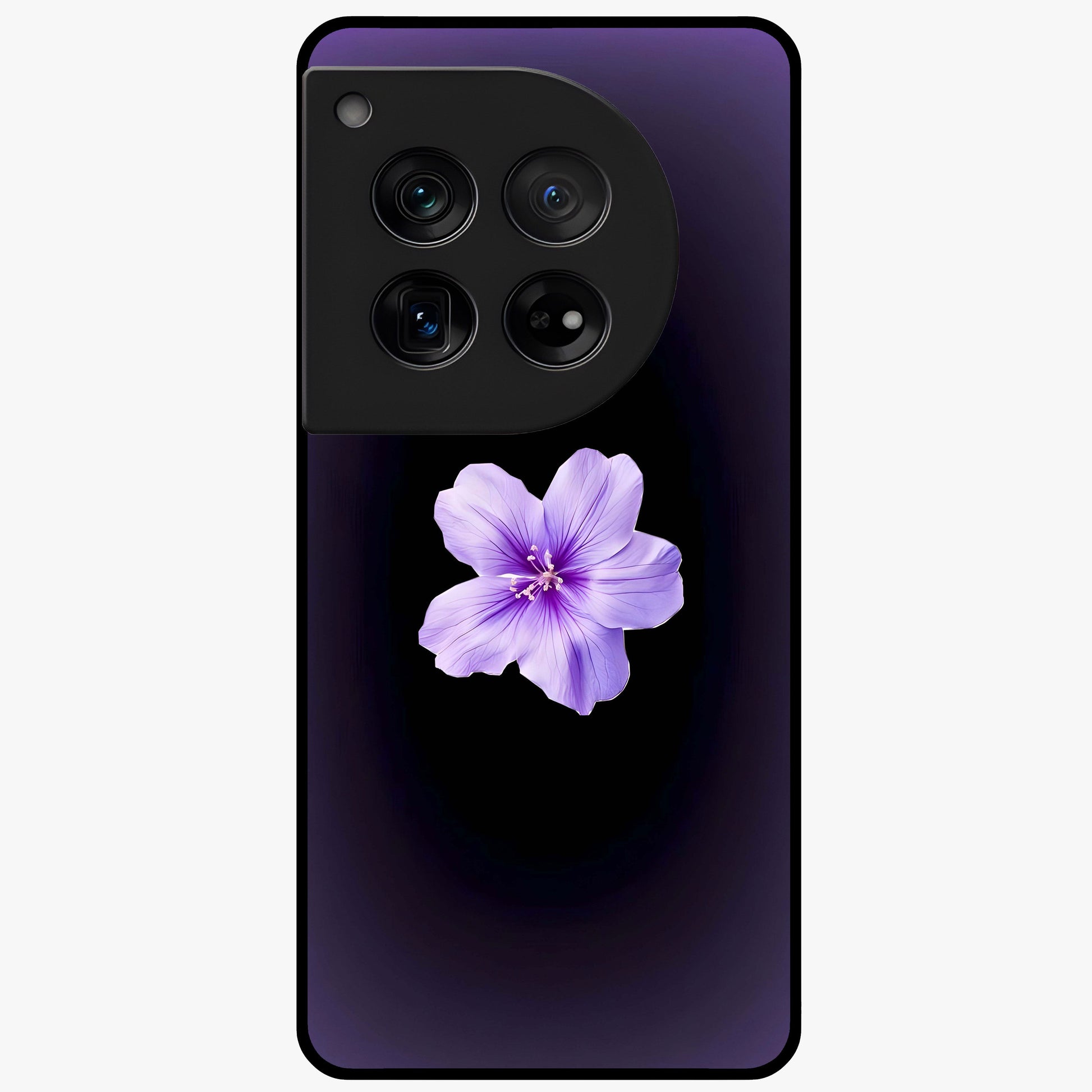 Flower on Soft Violet Gradient Glass Case for 1+12 elegant front view featuring floral artwork over smooth violet gradient