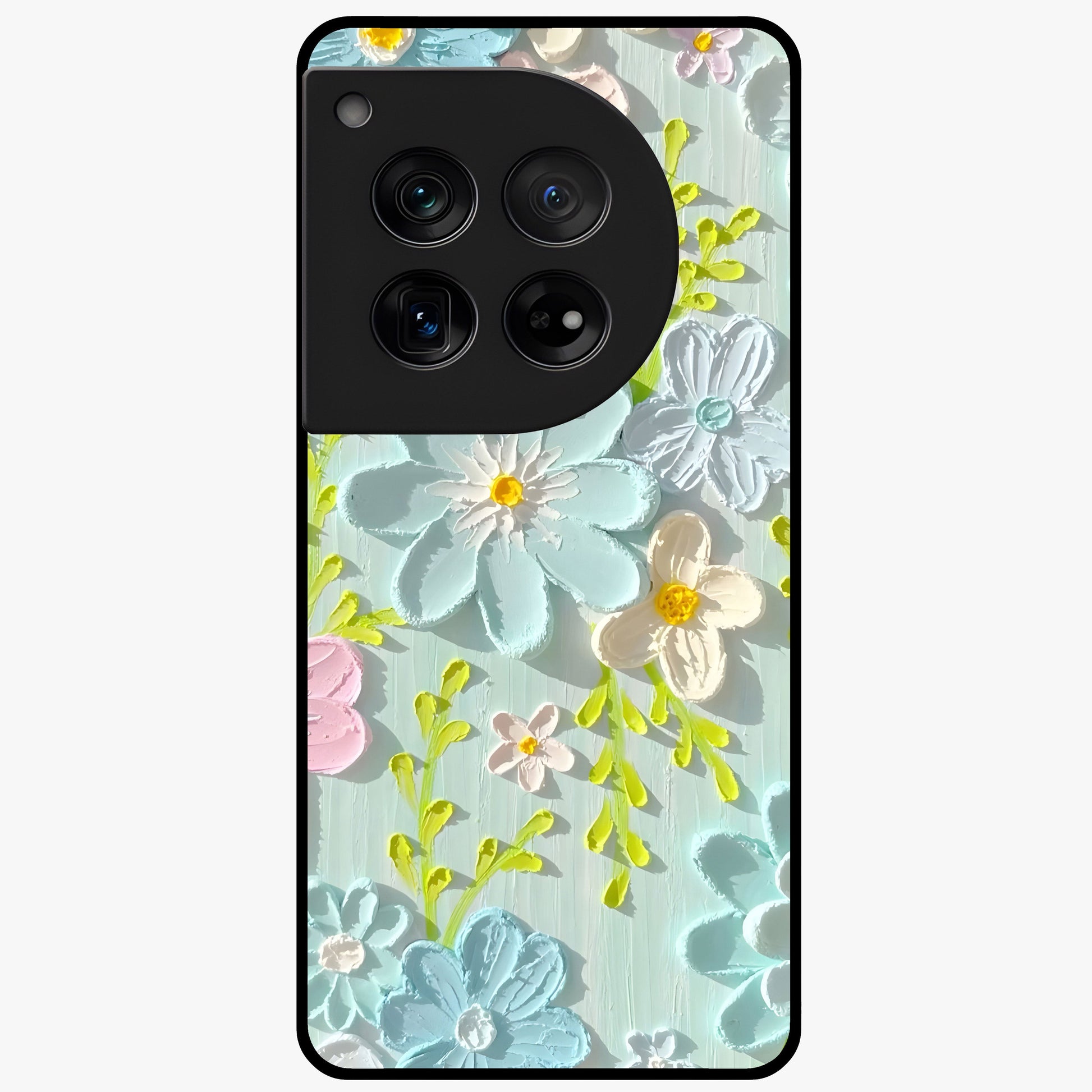 Frosted Petal Garden Glass Case for 1+12 soft front view featuring delicate floral artwork with frosted aesthetic tones