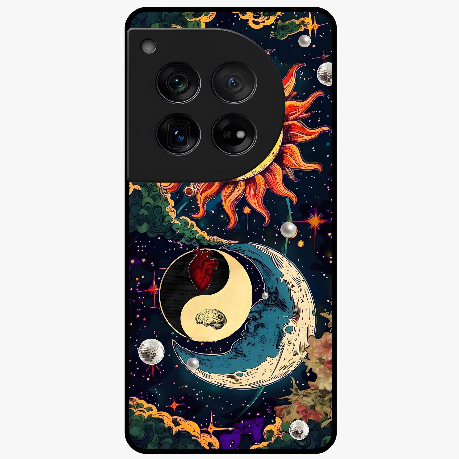 Future Universe Glass Case for 1+12 futuristic front view featuring cosmic inspired abstract artwork