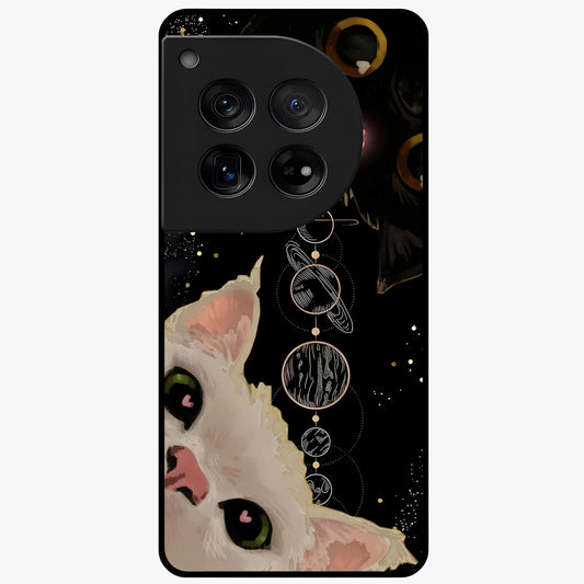 Galactic Cat Glass Case for 1+12 mystical front view featuring cat artwork against cosmic galaxy background
