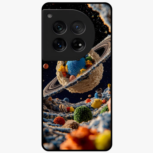 Galactic Dessert Dream Printed Glass Case for 1+12 playful front view featuring dessert themed artwork with cosmic twist