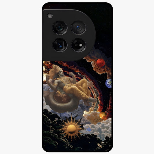 Galactic Divine God Glass Case for 1+12 powerful front view featuring divine artwork blended with cosmic background